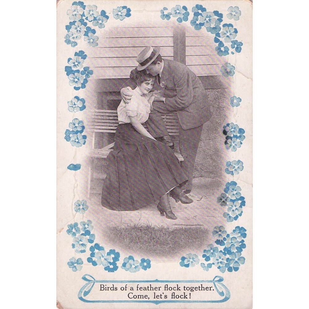 Antique Bamforth Romance Postcard Couple on Bench “Birds of a Feather”